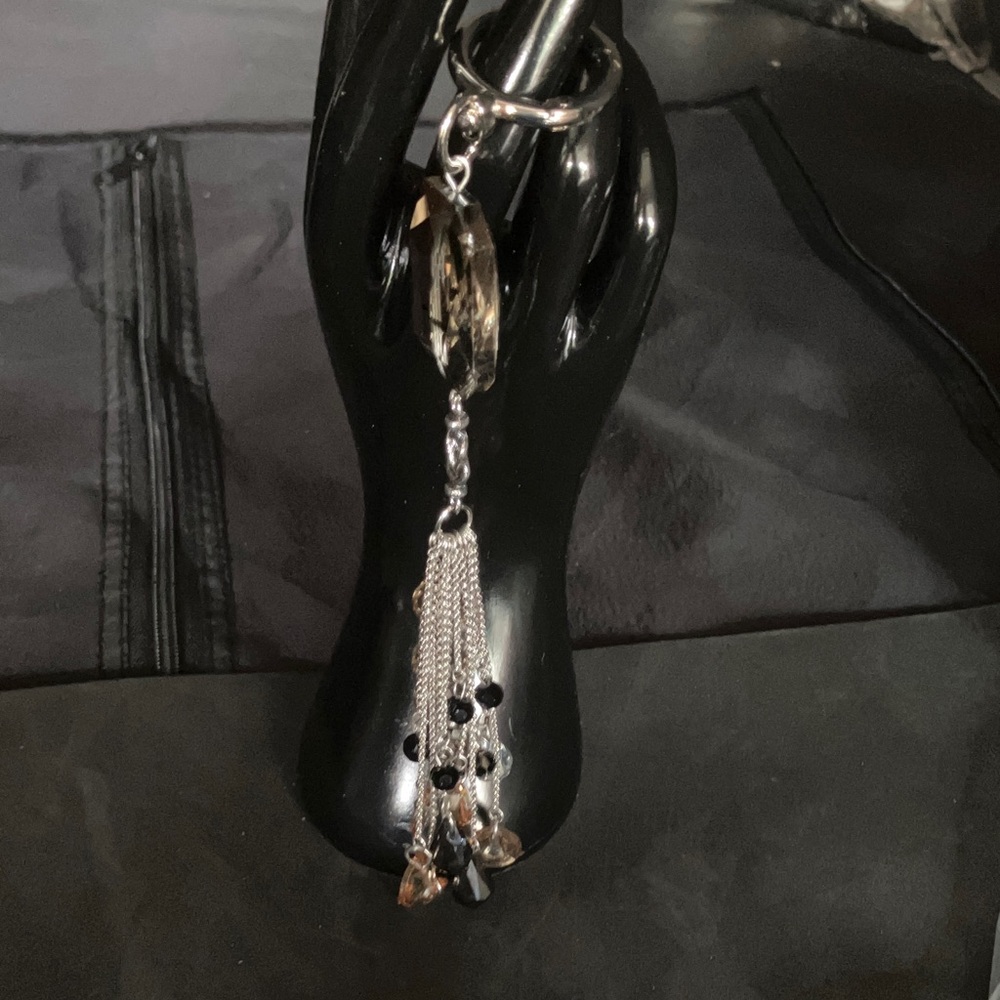 Elegant Black and Silver Keychain with Tassels